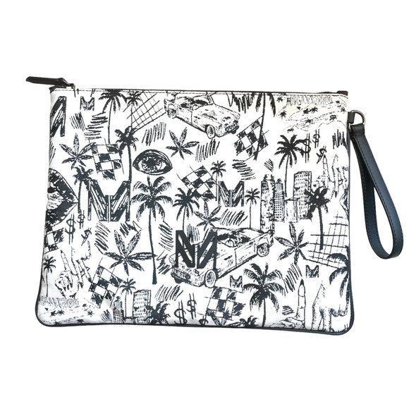 MARCELL VON BERLIN Black Cream "Los Angeles At Night" Wristlet Clutch Bag NWT - Picture 2 of 11